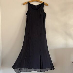 Eileen Fisher Navy Blue Silk Sleeveless MIDI  Dress with Scarf
